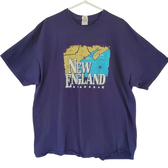 Gildan T Shirt XL New England Canada Cruise Tourist Cotton Short Sleeve Blue - Picture 1 of 9